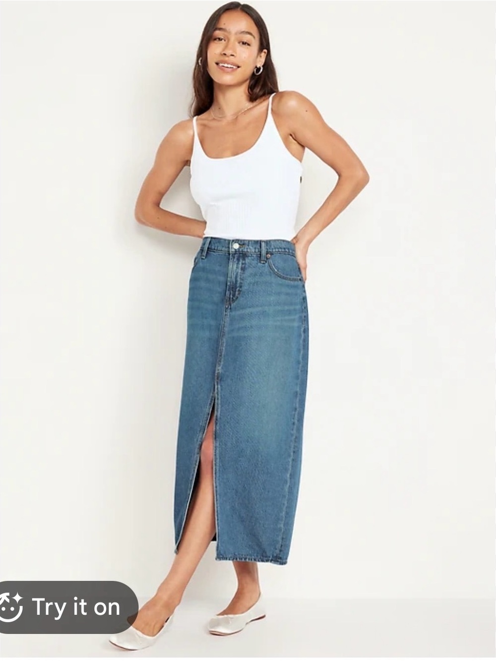 Old Navy Denim Midi Skirt with Front Slit - Blue